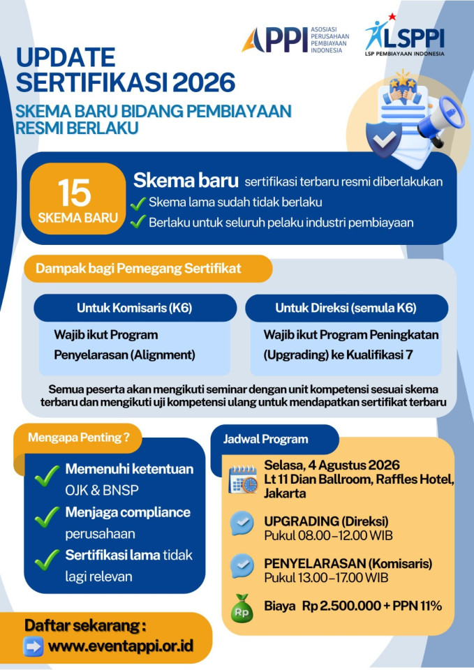 PENDAFTARAN KOMISARIS - Program Peningkatan atau Upgrading dan Penyelarasan Skema Sertifikasi Terbaru Bidang Pembiayaan (4 Agustus 2026)